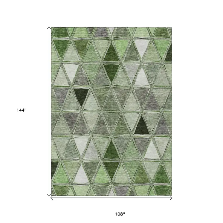 9' X 12' Green And Fern Green Geometric Washable Indoor Outdoor Area Rug