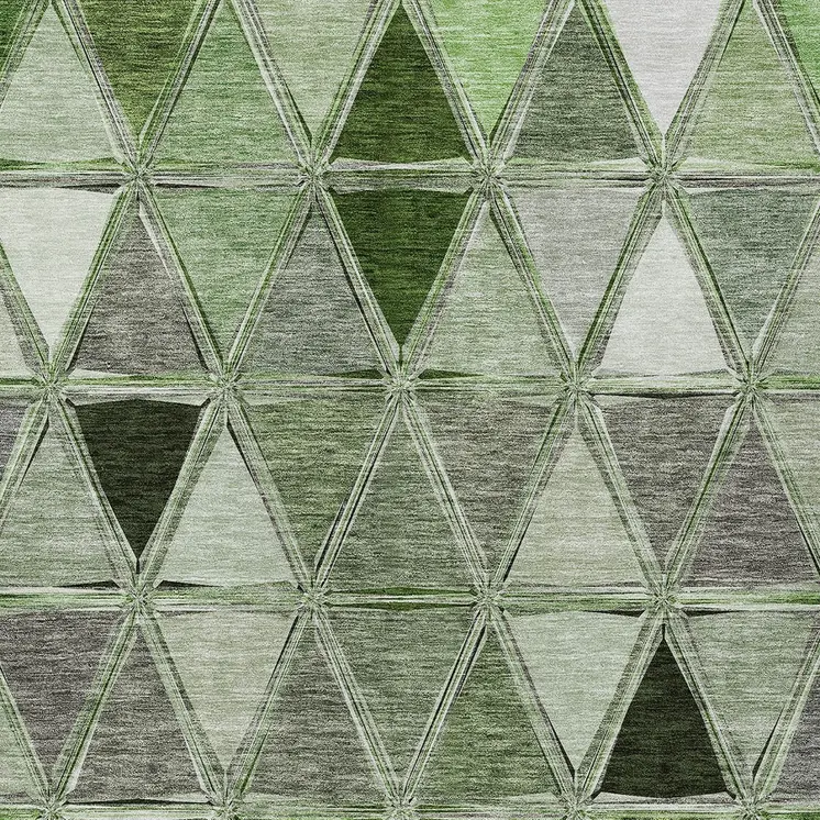 9' X 12' Green And Fern Green Geometric Washable Indoor Outdoor Area Rug