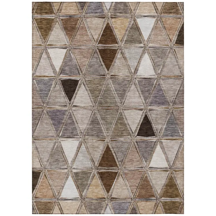 3' X 5' Brown Beige And Khaki Geometric Washable Indoor Outdoor Area Rug