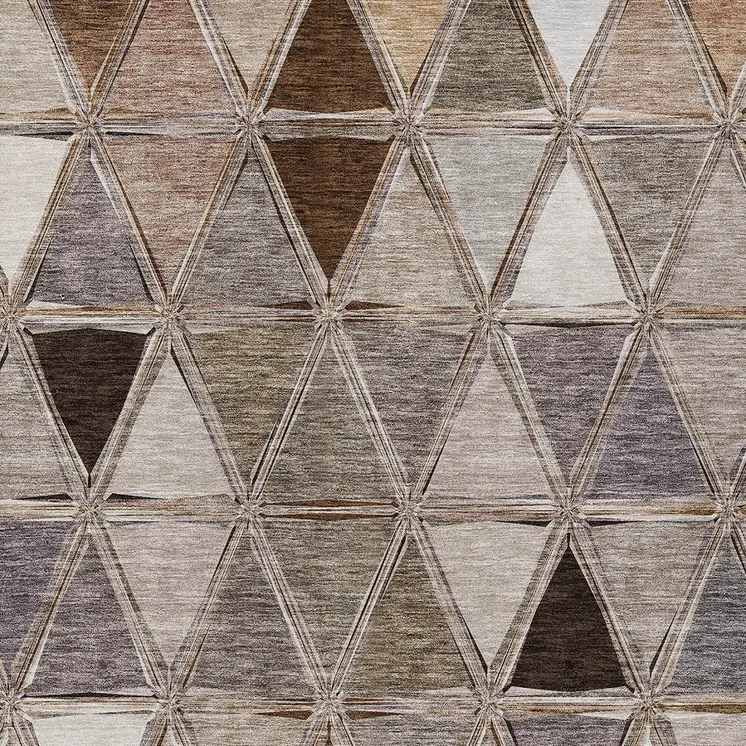 3' X 5' Brown Beige And Khaki Geometric Washable Indoor Outdoor Area Rug
