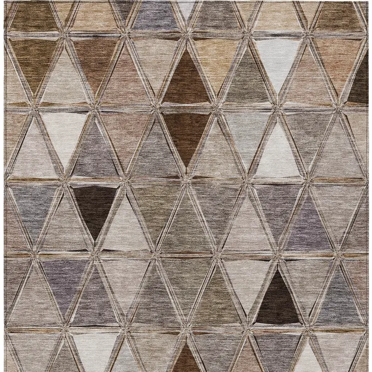 5' X 8' Brown Beige And Khaki Geometric Washable Indoor Outdoor Area Rug