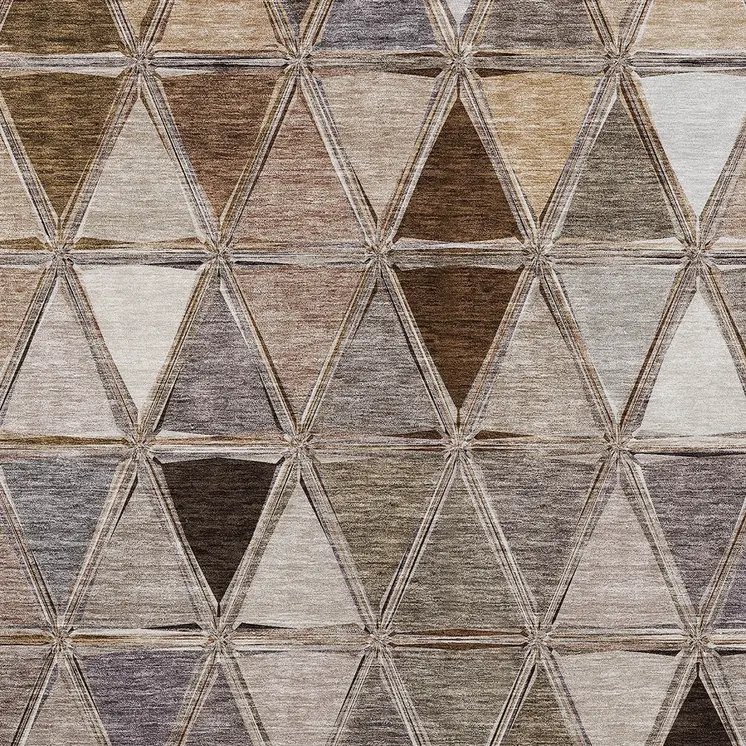 9' X 12' Brown Beige And Khaki Geometric Washable Indoor Outdoor Area Rug