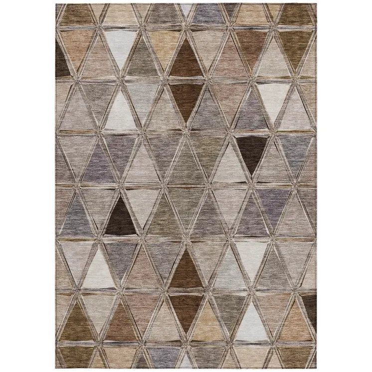 10' X 14' Brown Beige And Khaki Geometric Washable Indoor Outdoor Area Rug