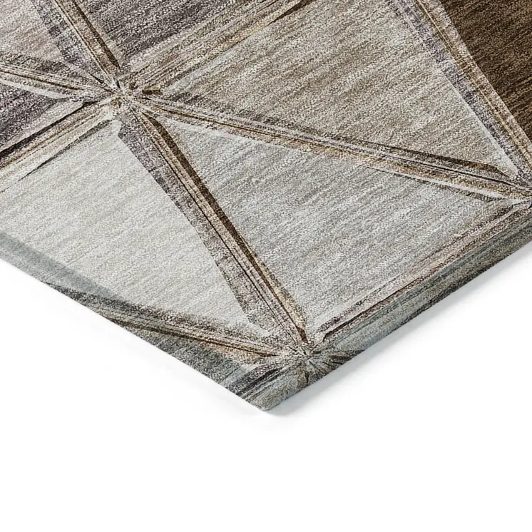 10' X 14' Brown Beige And Khaki Geometric Washable Indoor Outdoor Area Rug