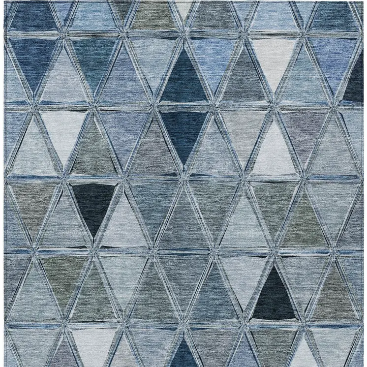 3' X 5' Denim Blue And Sky Blue Geometric Washable Indoor Outdoor Area Rug