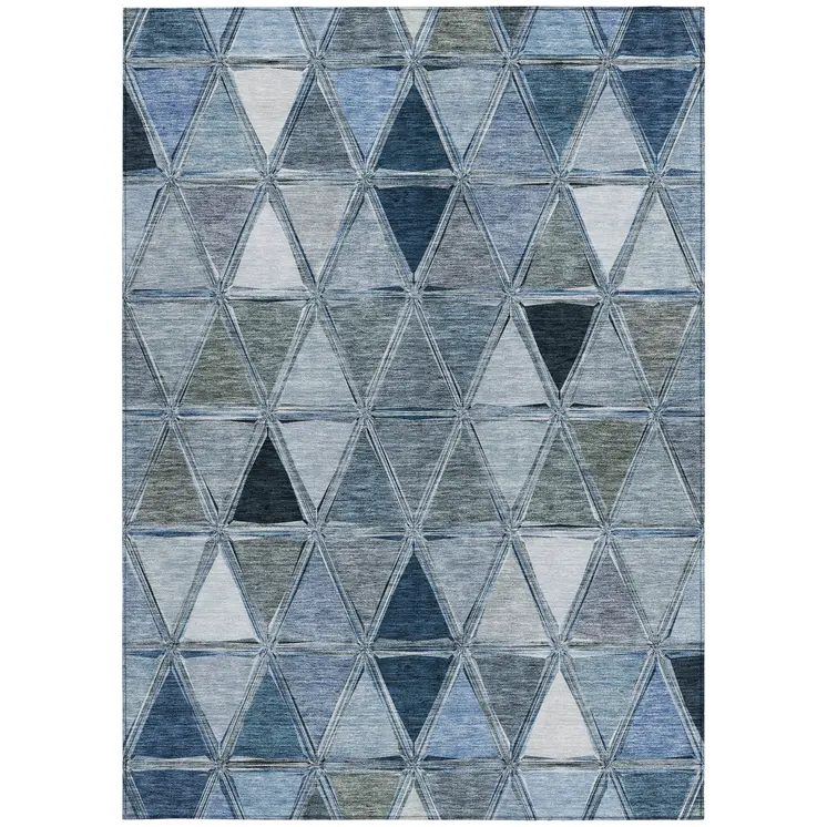 5' X 8' Denim Blue And Sky Blue Geometric Washable Indoor Outdoor Area Rug