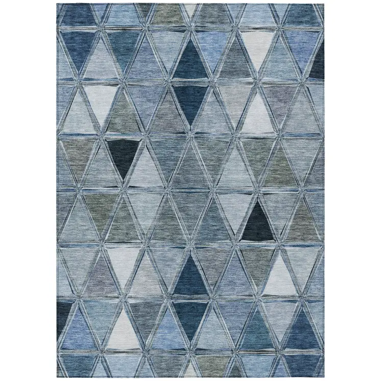 5' X 8' Denim Blue And Sky Blue Geometric Washable Indoor Outdoor Area Rug