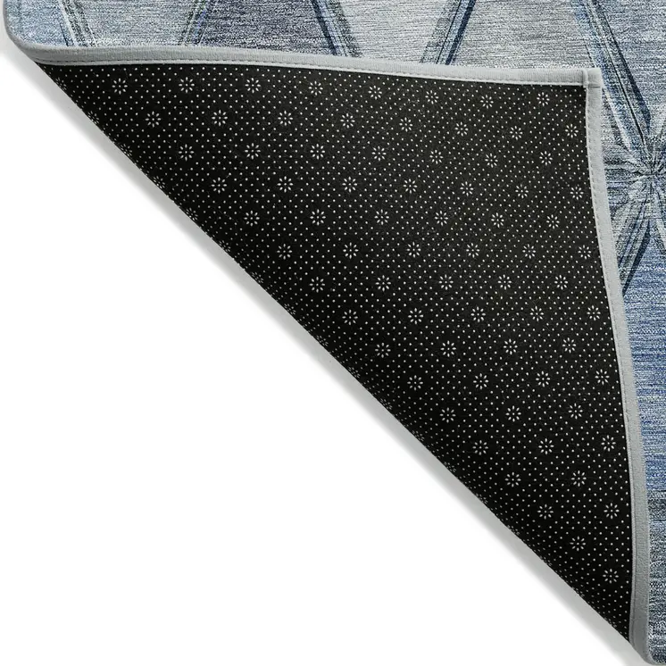 8' X 10' Denim Blue And Sky Blue Geometric Washable Indoor Outdoor Area Rug