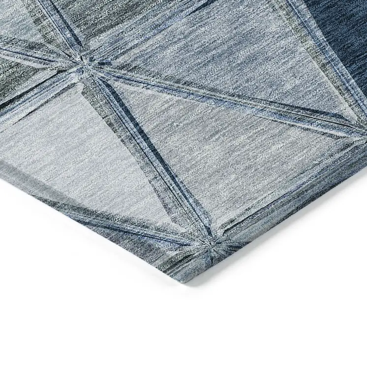 8' X 10' Denim Blue And Sky Blue Geometric Washable Indoor Outdoor Area Rug