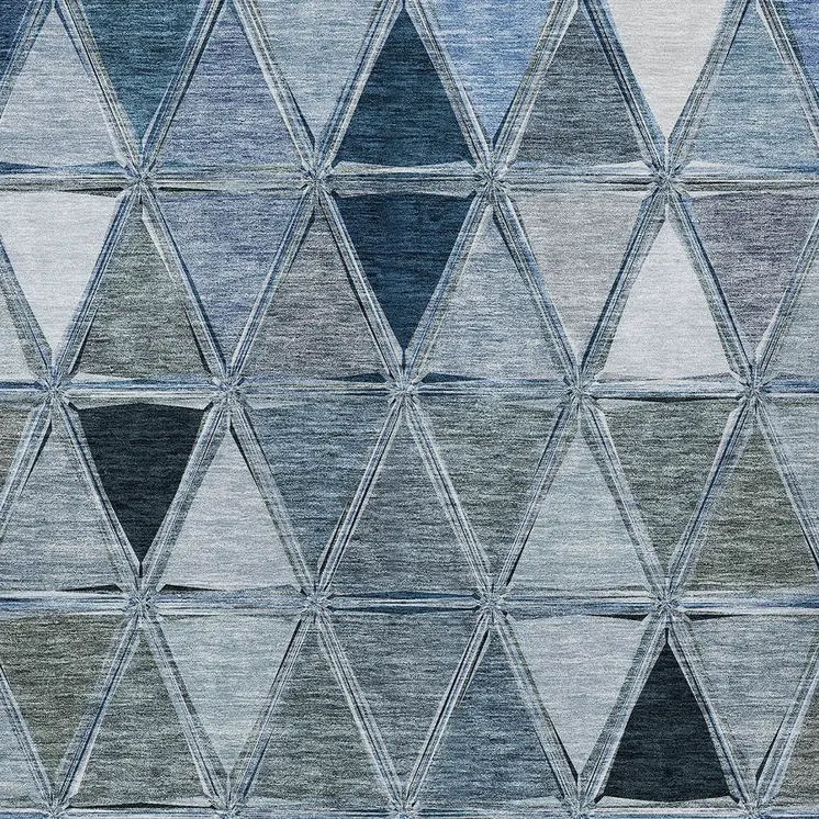 8' X 10' Denim Blue And Sky Blue Geometric Washable Indoor Outdoor Area Rug