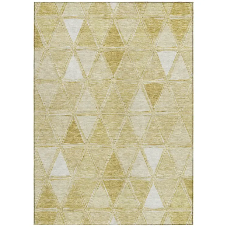 3' X 5' Gold Wheat And Ivory Geometric Washable Indoor Outdoor Area Rug