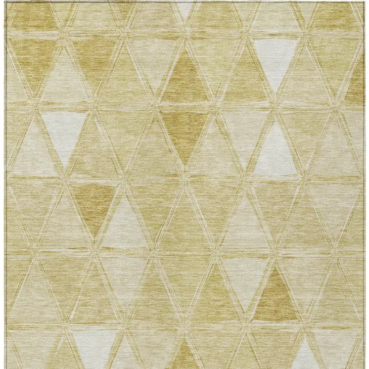 5' X 8' Gold Wheat And Ivory Geometric Washable Indoor Outdoor Area Rug