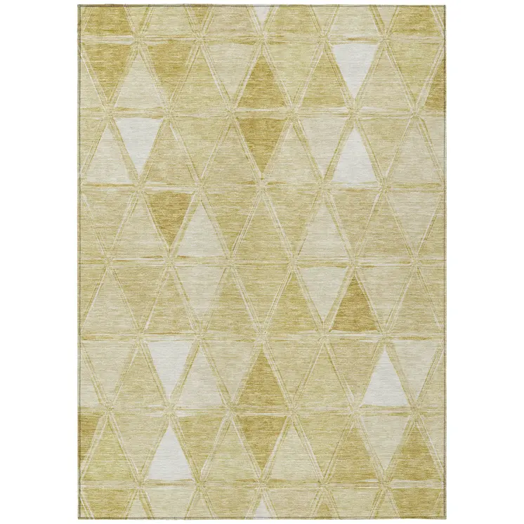 5' X 8' Gold Wheat And Ivory Geometric Washable Indoor Outdoor Area Rug