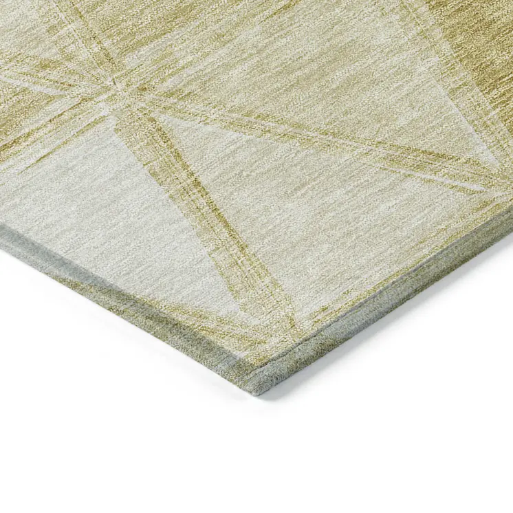 9' X 12' Gold Wheat And Ivory Geometric Washable Indoor Outdoor Area Rug