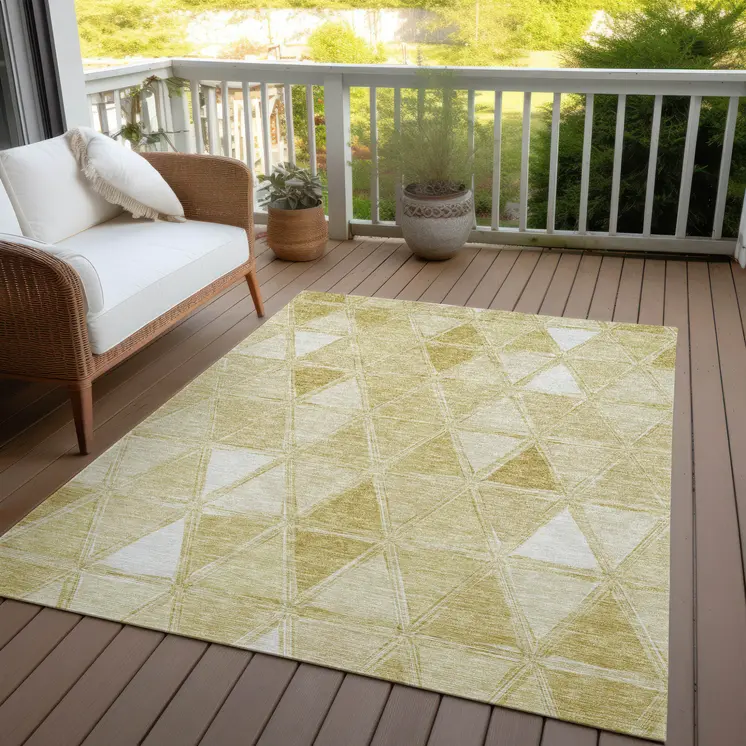 10' X 14' Gold Wheat And Ivory Geometric Washable Indoor Outdoor Area Rug