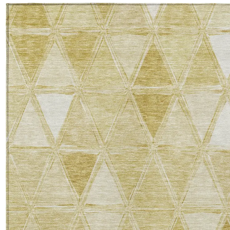 10' X 14' Gold Wheat And Ivory Geometric Washable Indoor Outdoor Area Rug