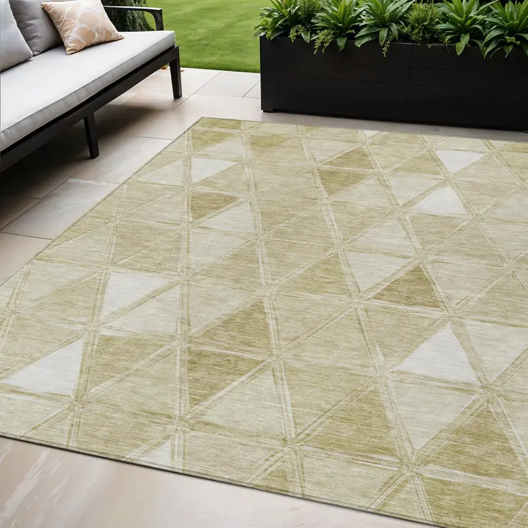 5' X 8' Khaki Beige And Tan Geometric Washable Indoor Outdoor Area Rug