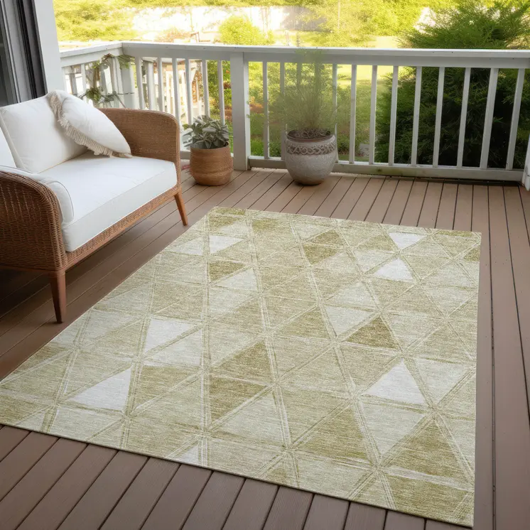 5' X 8' Khaki Beige And Tan Geometric Washable Indoor Outdoor Area Rug