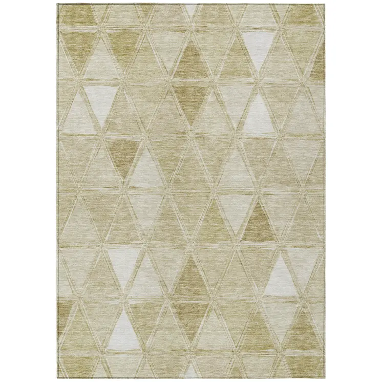 5' X 8' Khaki Beige And Tan Geometric Washable Indoor Outdoor Area Rug