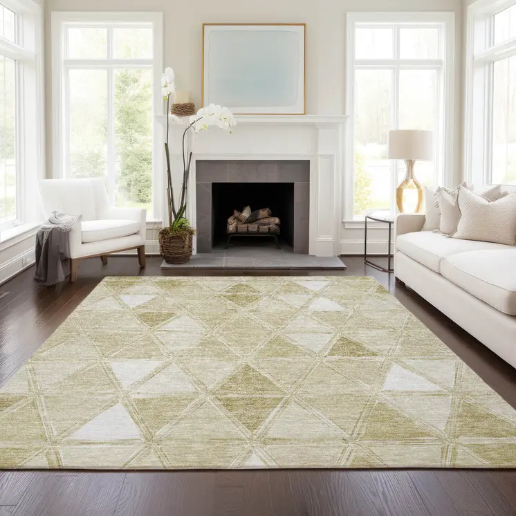 5' X 8' Khaki Beige And Tan Geometric Washable Indoor Outdoor Area Rug