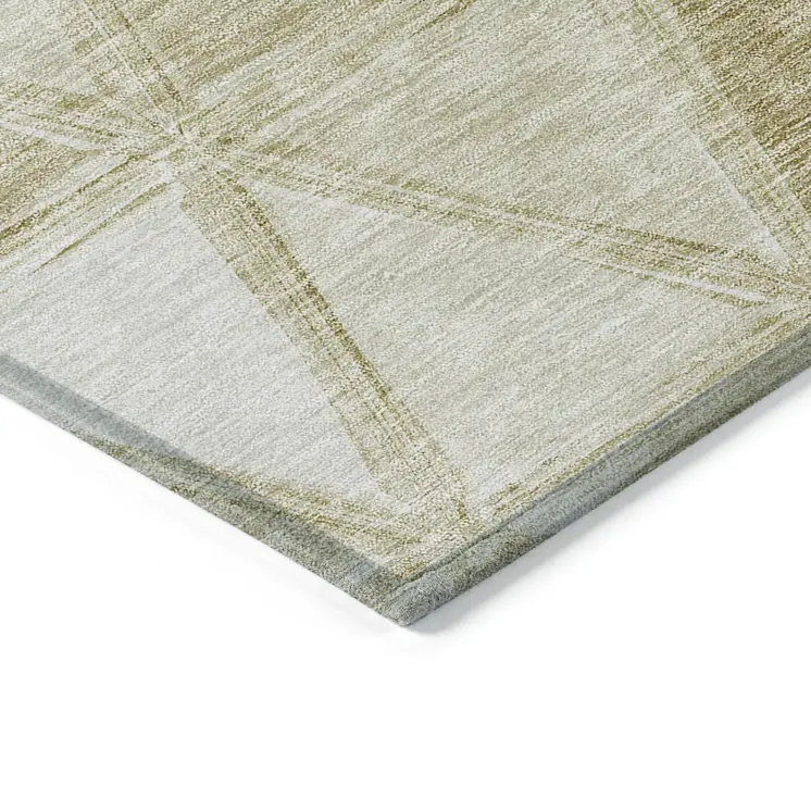 8' Khaki Beige And Tan Round Geometric Washable Indoor Outdoor Area Rug