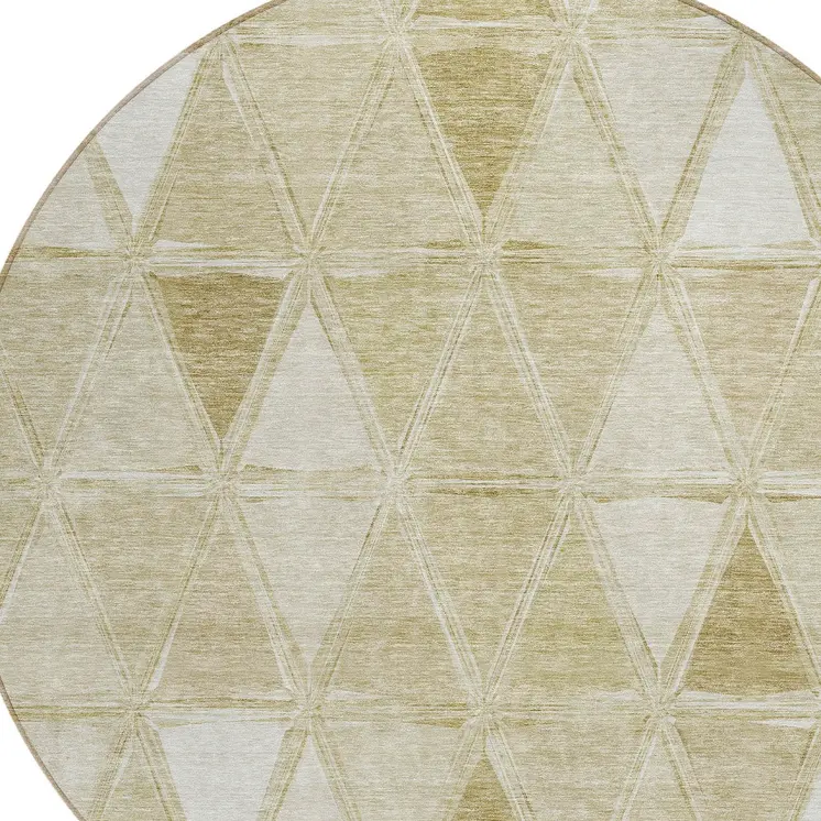 8' Khaki Beige And Tan Round Geometric Washable Indoor Outdoor Area Rug