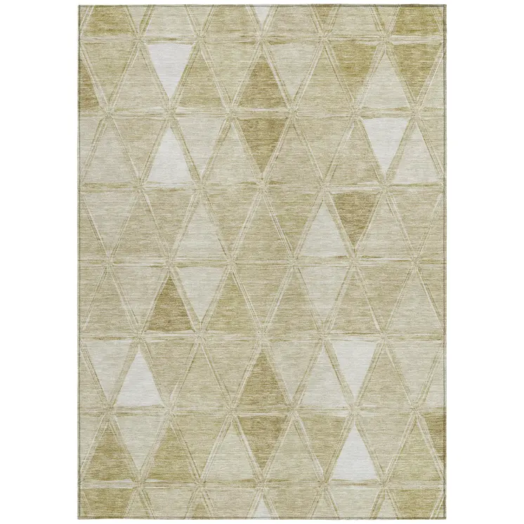 8' X 10' Khaki Beige And Tan Geometric Washable Indoor Outdoor Area Rug
