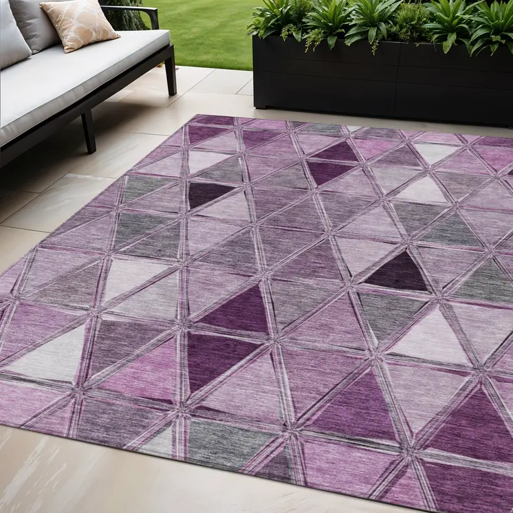 5' X 8' Merlot Purple And Lavender Geometric Washable Indoor Outdoor Area Rug