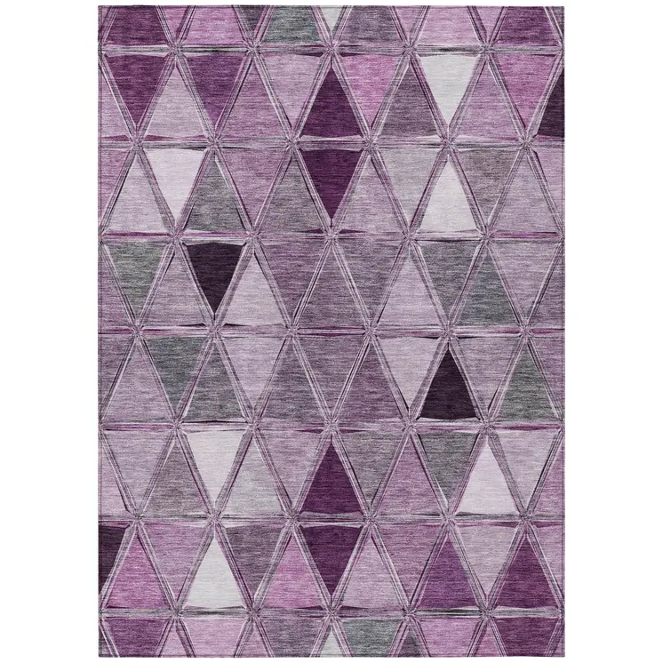 5' X 8' Merlot Purple And Lavender Geometric Washable Indoor Outdoor Area Rug