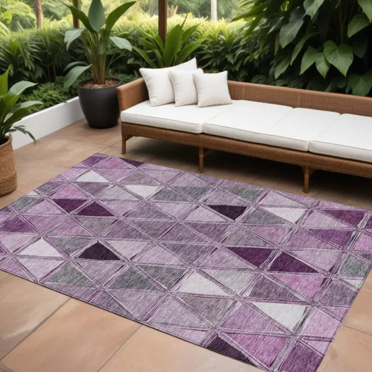 8' X 10' Merlot Purple And Lavender Geometric Washable Indoor Outdoor Area Rug