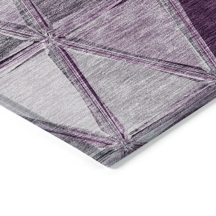 9' X 12' Merlot Purple And Lavender Geometric Washable Indoor Outdoor Area Rug