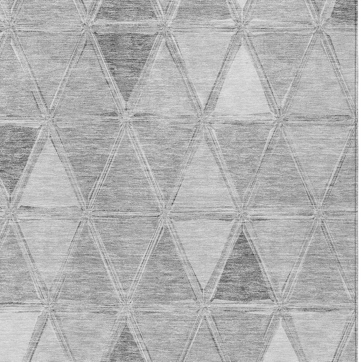 3' X 5' Gray Silver And Ivory Geometric Washable Indoor Outdoor Area Rug
