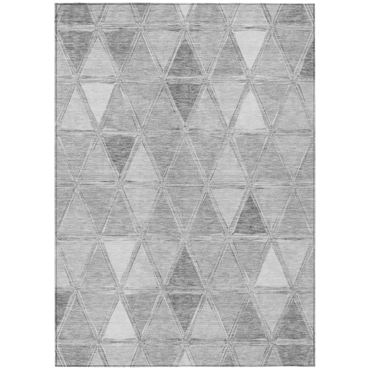 5' X 8' Gray Silver And Ivory Geometric Washable Indoor Outdoor Area Rug