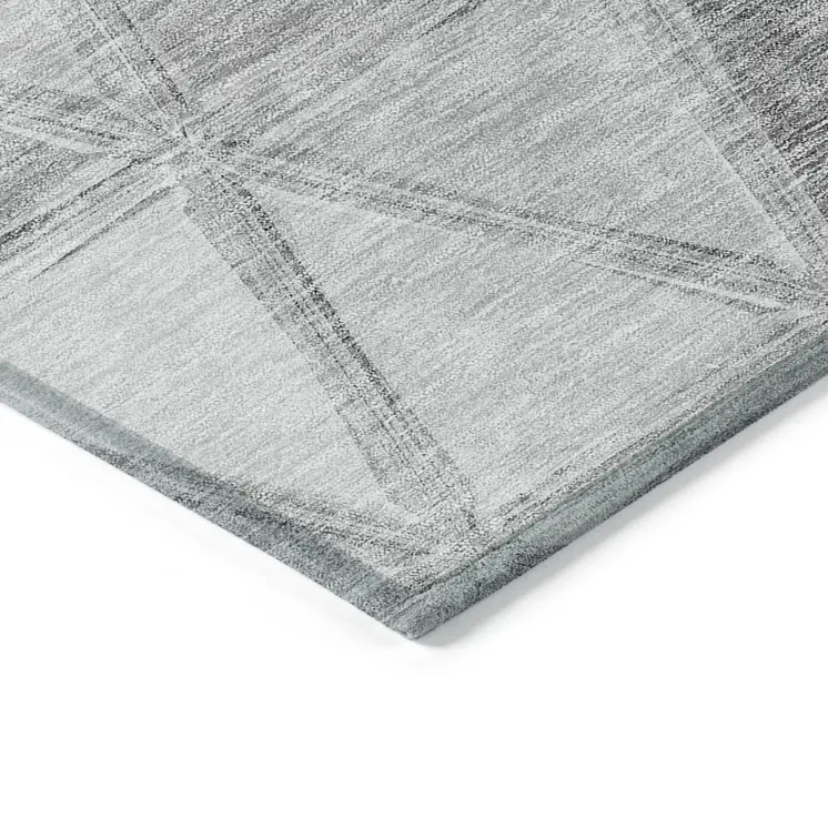 5' X 8' Gray Silver And Ivory Geometric Washable Indoor Outdoor Area Rug