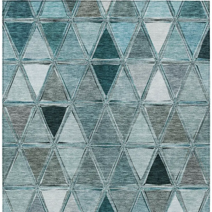 3' X 5' Teal Blue Aqua And Gray Geometric Washable Indoor Outdoor Area Rug