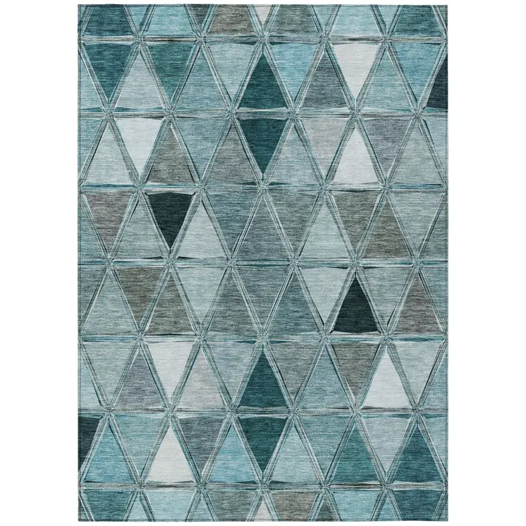 3' X 5' Teal Blue Aqua And Gray Geometric Washable Indoor Outdoor Area Rug