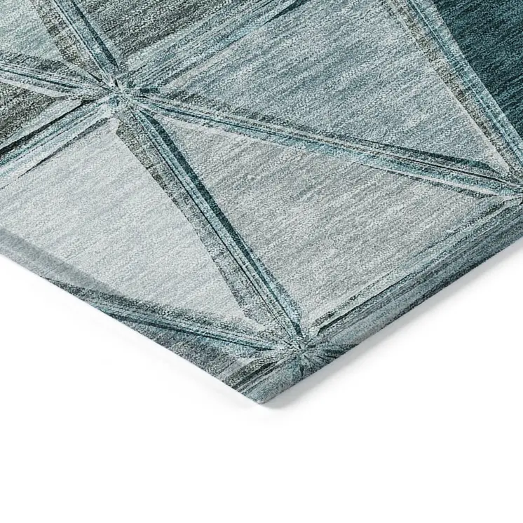3' X 5' Teal Blue Aqua And Gray Geometric Washable Indoor Outdoor Area Rug