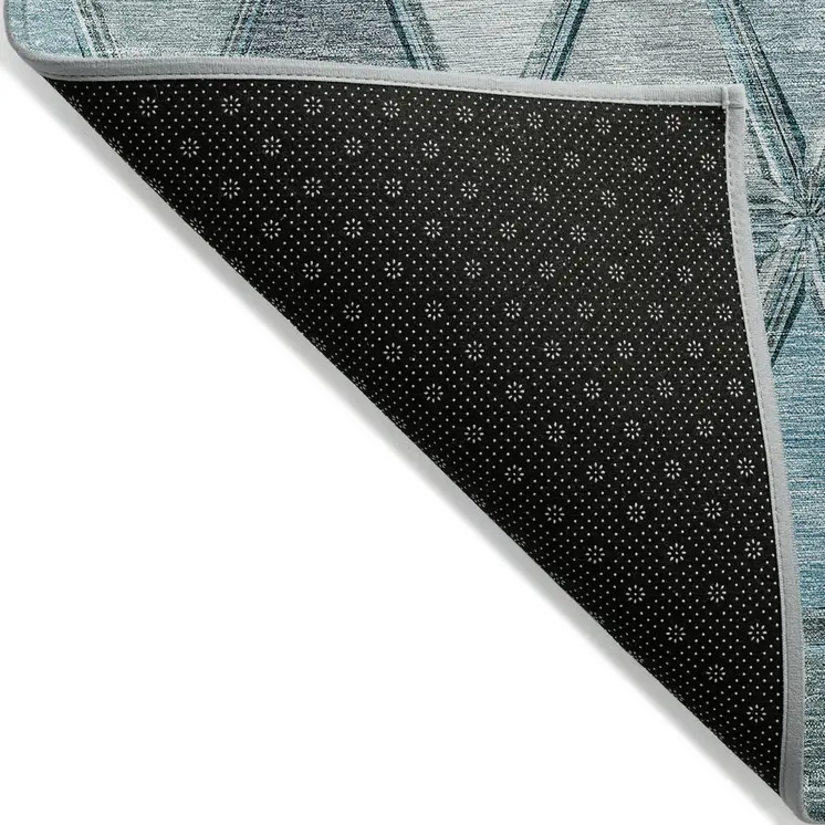 8' Teal Blue Aqua And Gray Round Geometric Washable Indoor Outdoor Area Rug