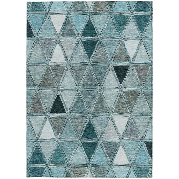 9' X 12' Teal Blue Aqua And Gray Geometric Washable Indoor Outdoor Area Rug