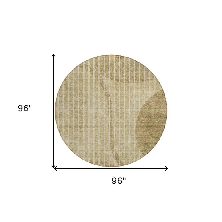 8' Brown Taupe And Ivory Round Striped Washable Indoor Outdoor Area Rug