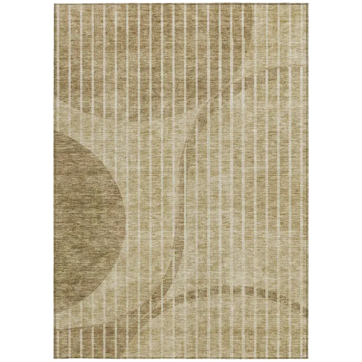 8' X 10' Brown Taupe And Ivory Striped Washable Indoor Outdoor Area Rug