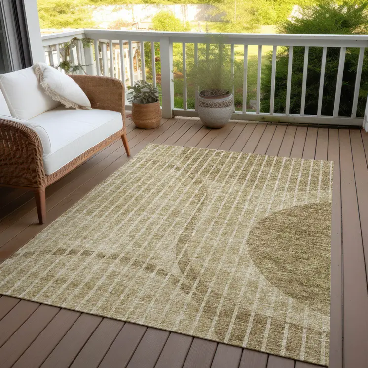 8' X 10' Brown Taupe And Ivory Striped Washable Indoor Outdoor Area Rug
