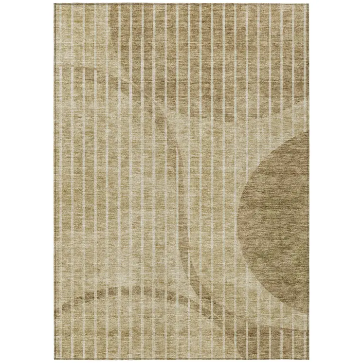 8' X 10' Brown Taupe And Ivory Striped Washable Indoor Outdoor Area Rug