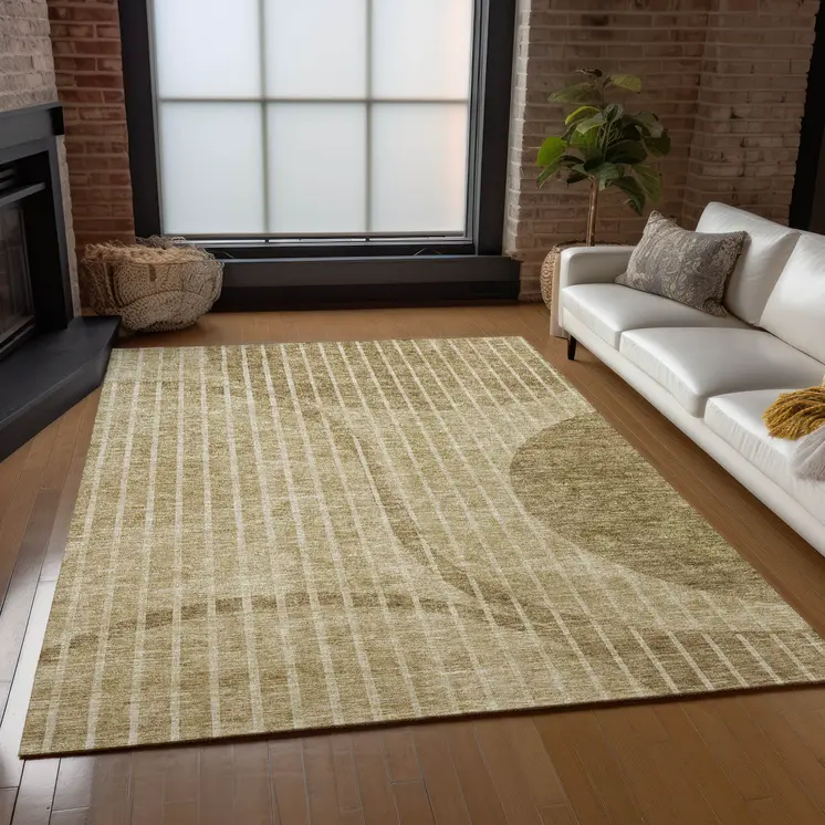 8' X 10' Brown Taupe And Ivory Striped Washable Indoor Outdoor Area Rug