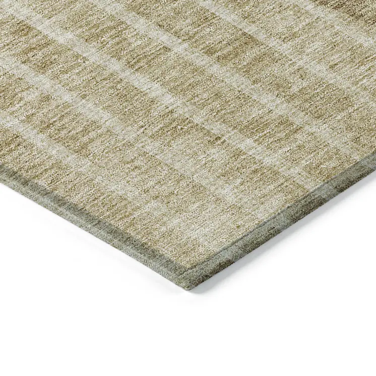 9' X 12' Brown Taupe And Ivory Striped Washable Indoor Outdoor Area Rug