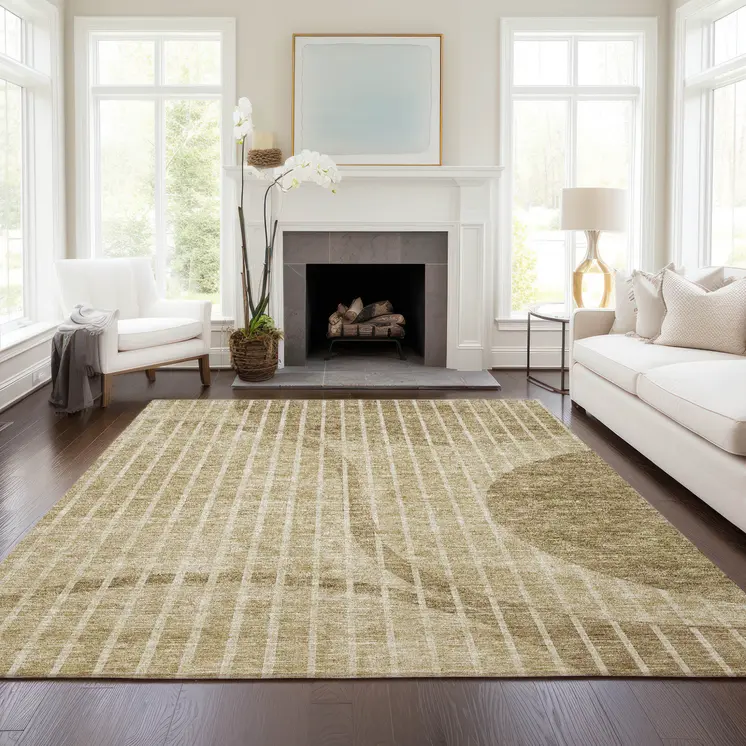 9' X 12' Brown Taupe And Ivory Striped Washable Indoor Outdoor Area Rug