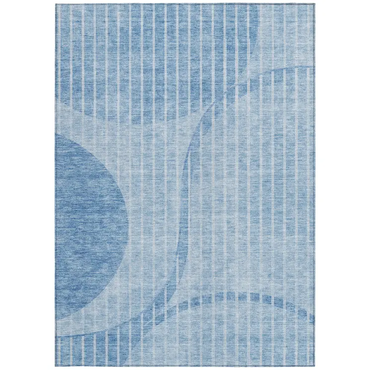 5' X 8' Denim Blue And Sky Blue Striped Washable Indoor Outdoor Area Rug