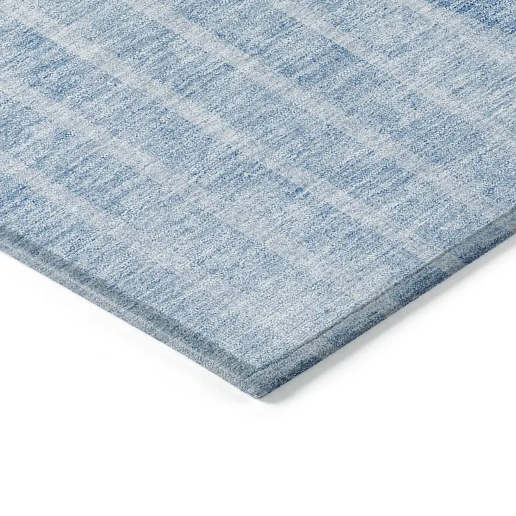 5' X 8' Denim Blue And Sky Blue Striped Washable Indoor Outdoor Area Rug