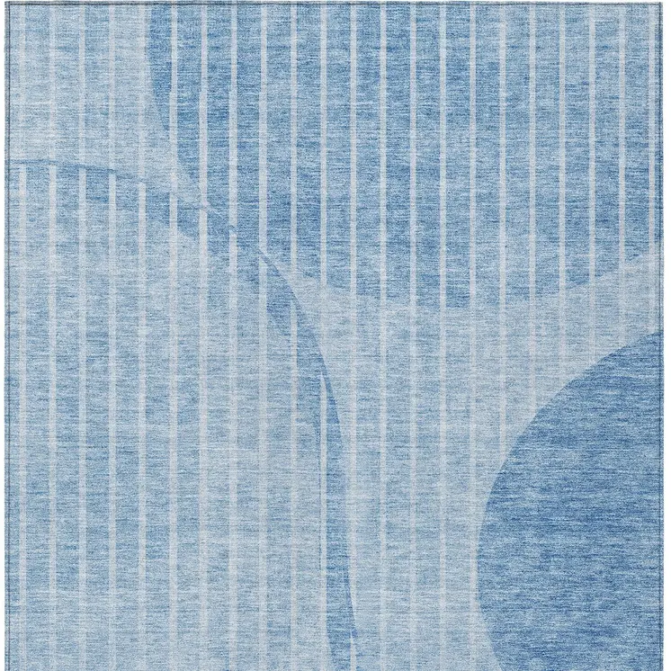 5' X 8' Denim Blue And Sky Blue Striped Washable Indoor Outdoor Area Rug