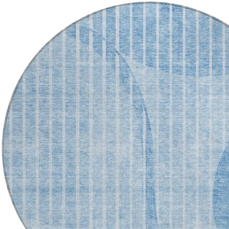 8' Denim Blue And Sky Blue Round Striped Washable Indoor Outdoor Area Rug